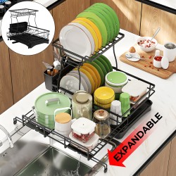 2 Tiers Black Expandable Dish Drying Rack Kitchen Sink Counter Organizer Bowl Cup Plate Cutlery Storage 2 Tiers Black Expandable Dish Drying Rack Kitchen Sink Counter Organizer Bowl Cup Plate Cutlery Storage